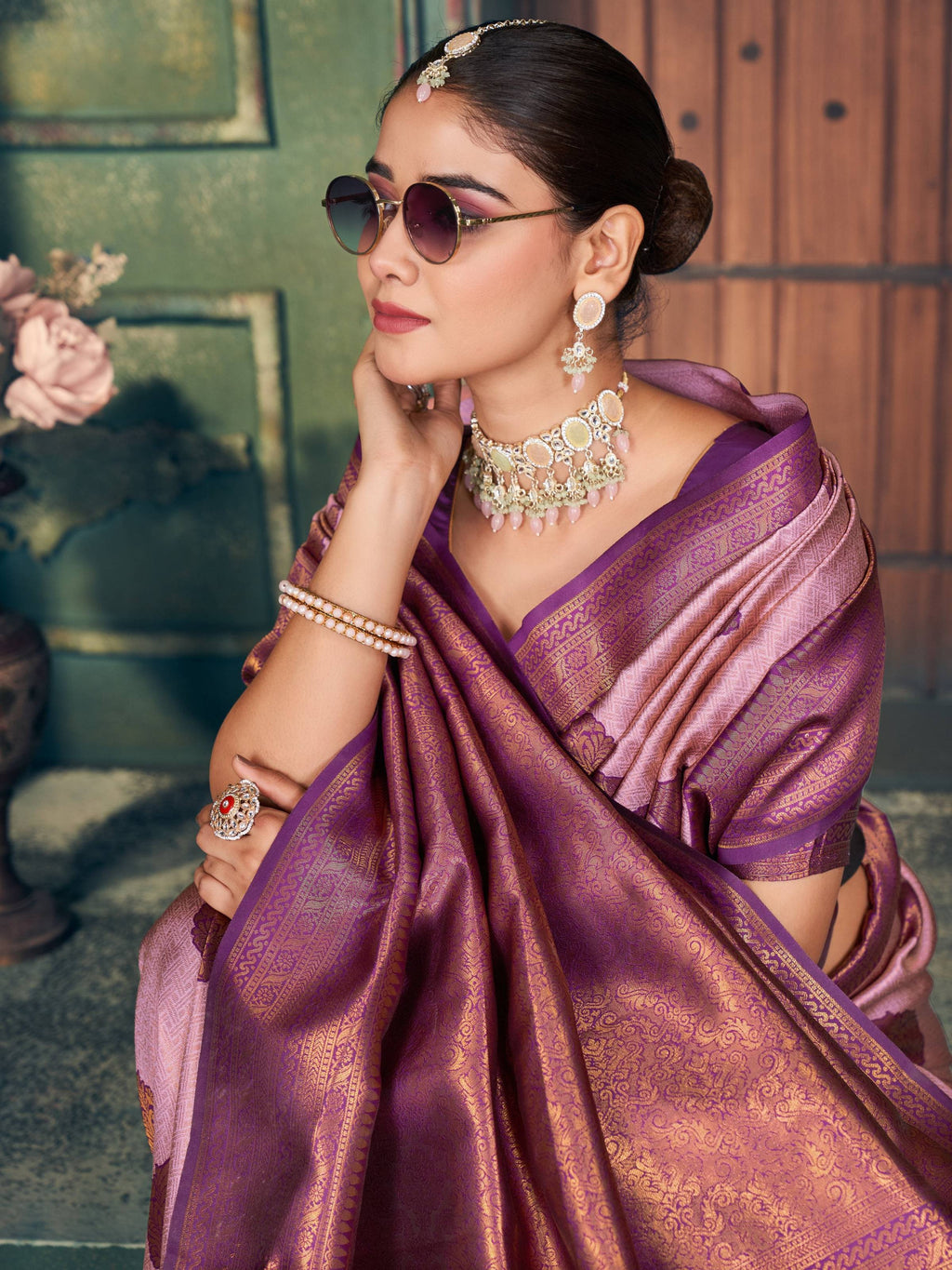Jyoti Fashion Women's Light Purple Silk Zari Woven Saree with Blouse