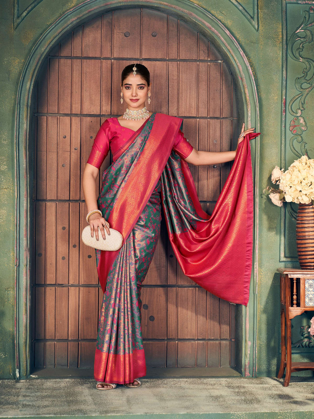 Jyoti Fashion Women's Grey Silk Zari Woven Saree with Blouse