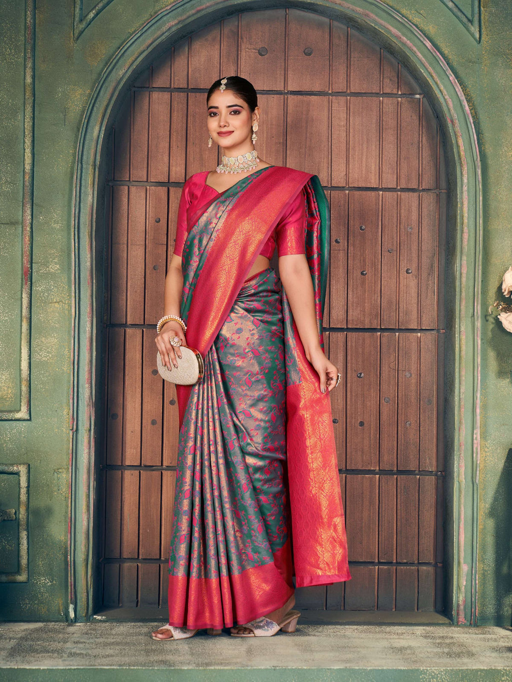 Jyoti Fashion Women's Grey Silk Zari Woven Saree with Blouse
