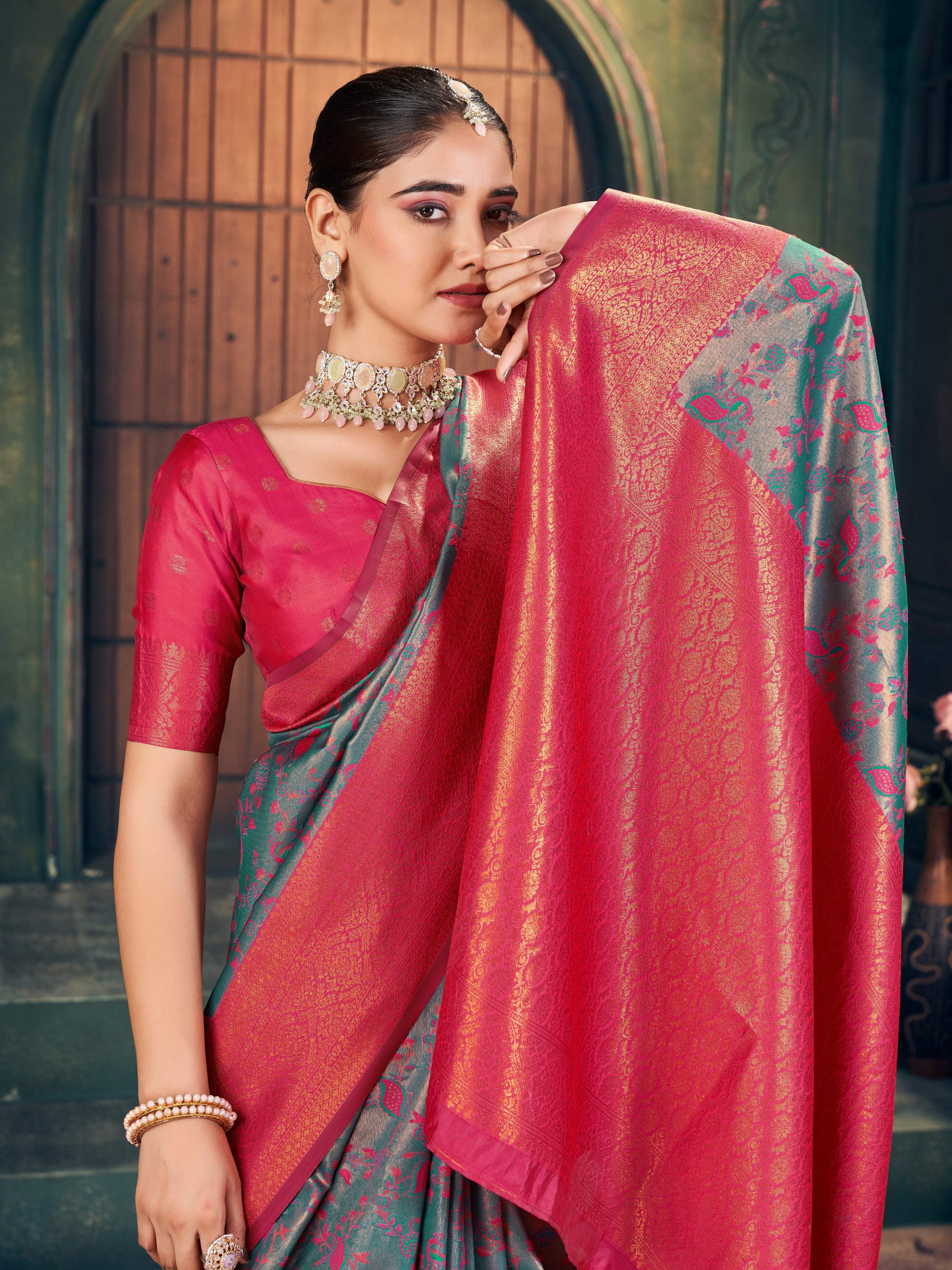 Jyoti Fashion Women's Grey Silk Zari Woven Saree with Blouse