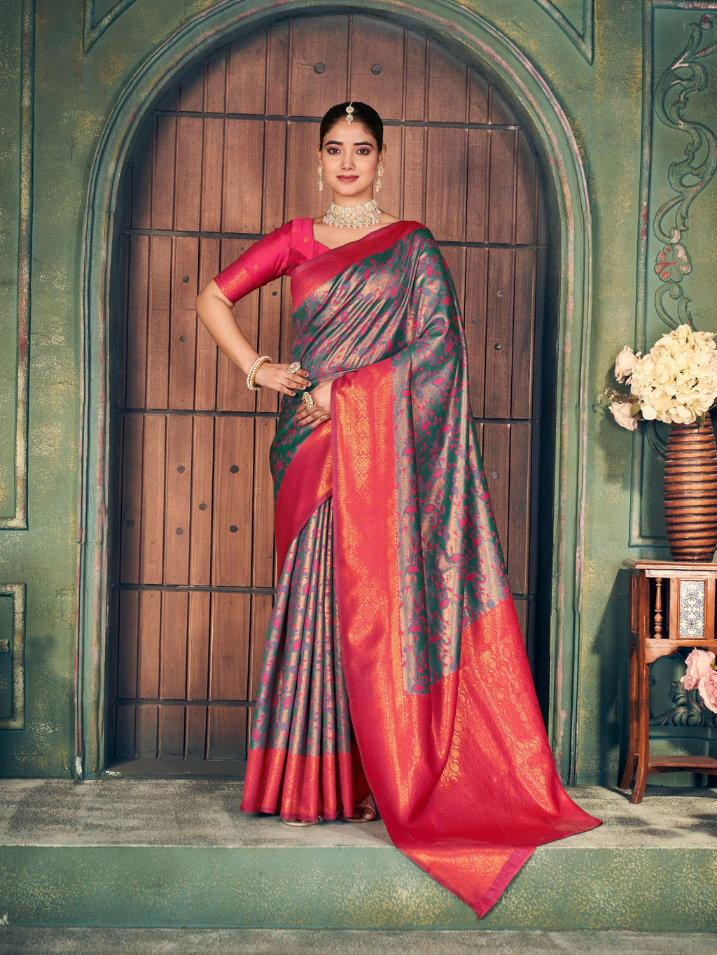 Jyoti Fashion Women's Grey Silk Zari Woven Saree with Blouse