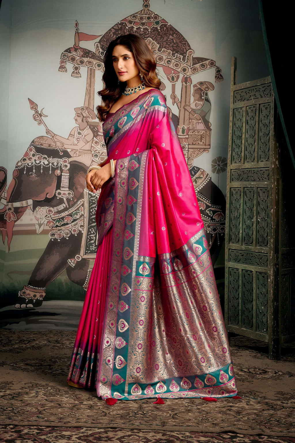 Jyoti Fashion Women's Pink Soft Silk Zari Woven Saree with Blouse