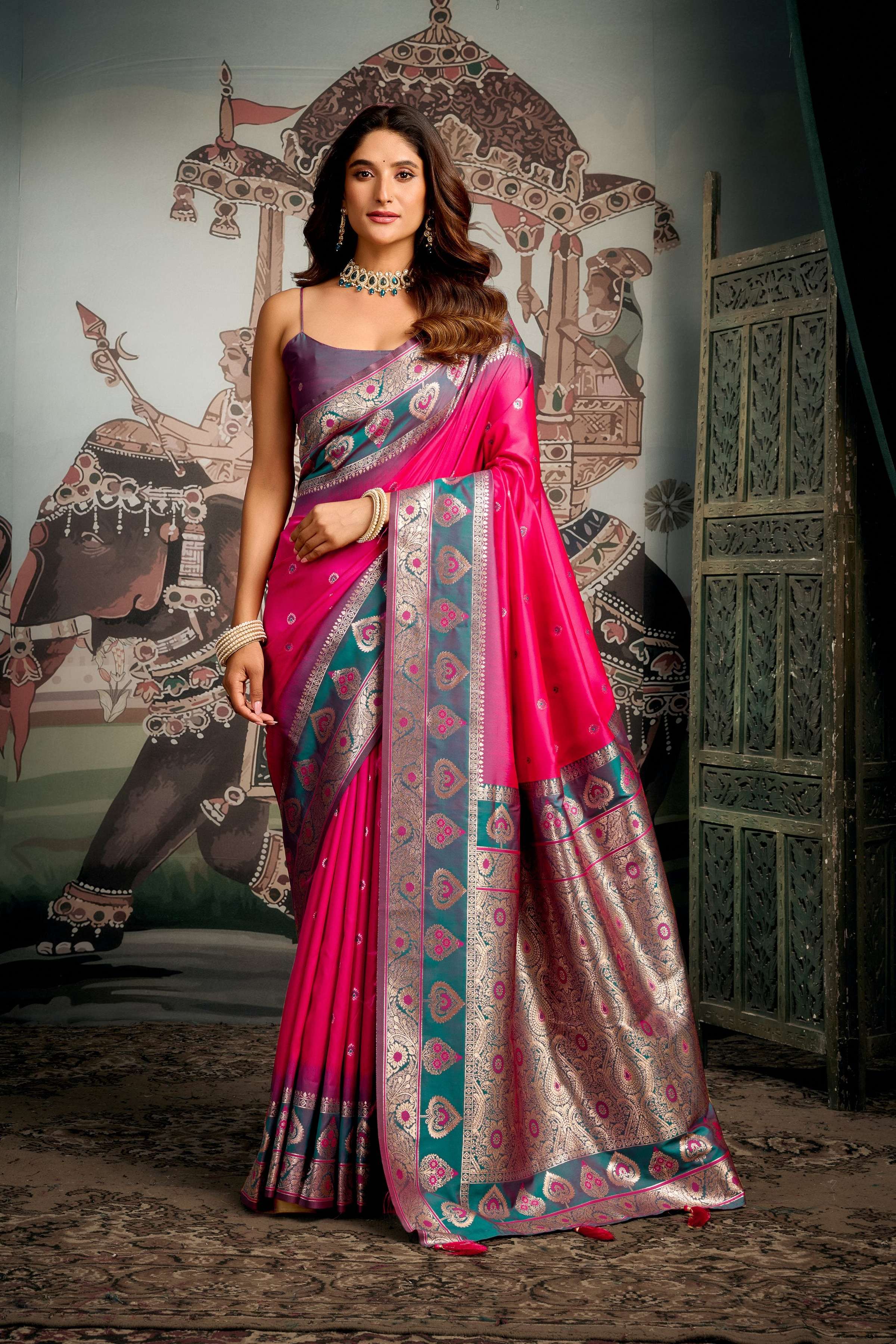 Jyoti Fashion Women's Pink Soft Silk Zari Woven Saree with Blouse