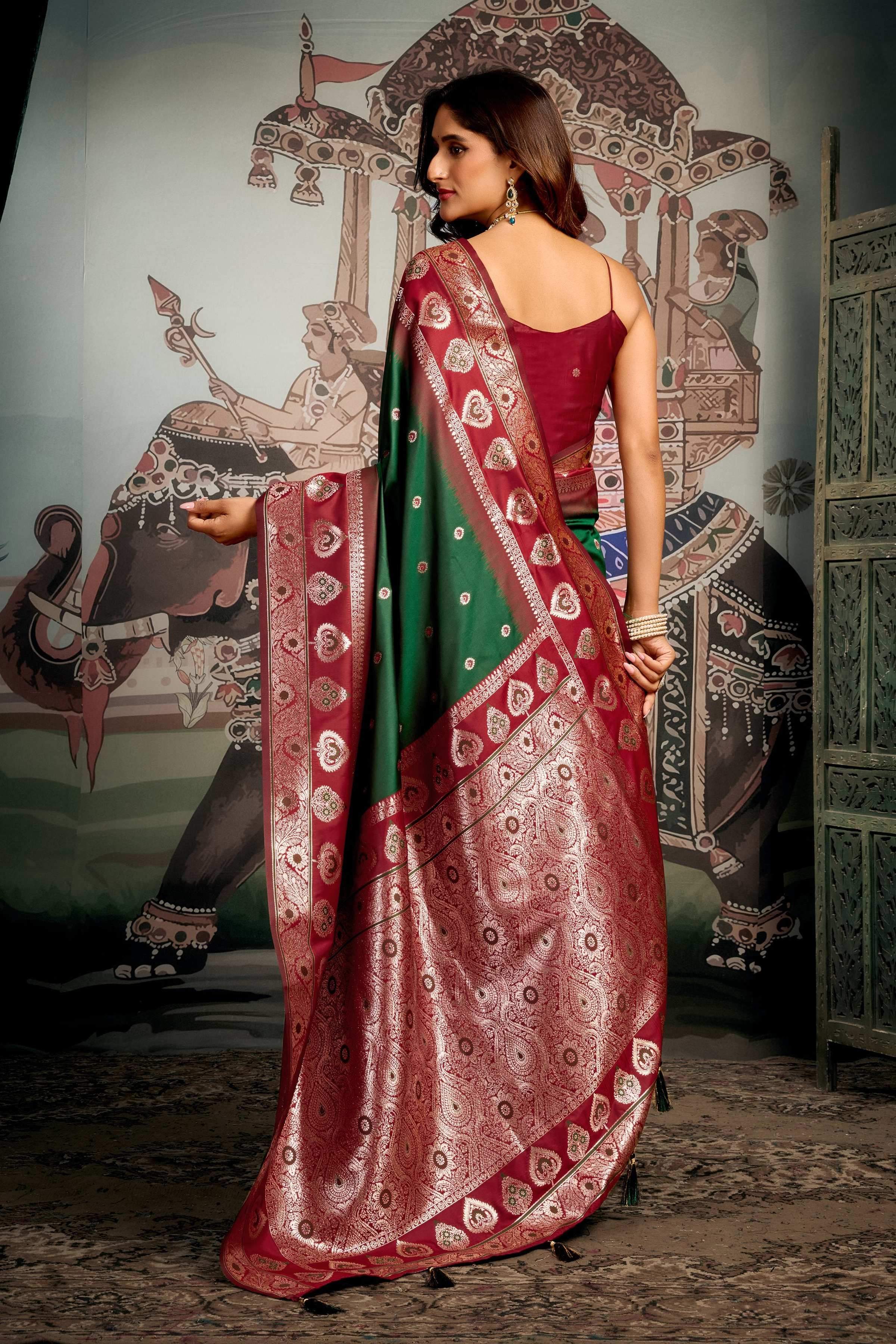 Jyoti Fashion Women's Bottle Green Soft Silk Zari Woven Saree with Blouse