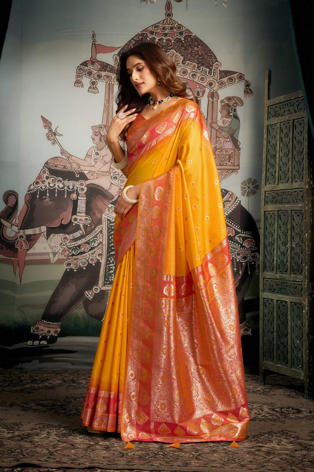 Jyoti Fashion Women's Yellow Soft Silk Zari Woven Saree with Blouse