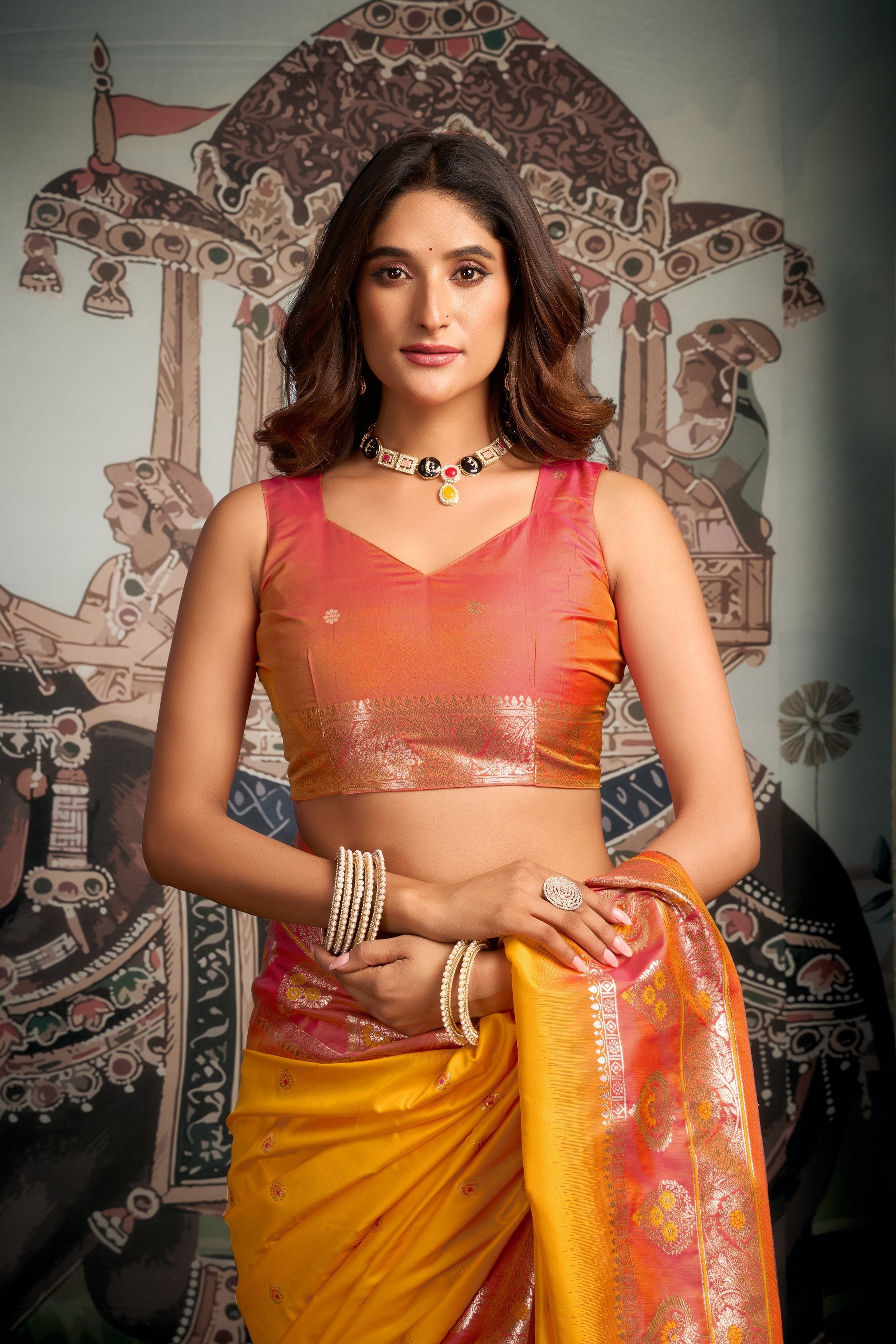 Jyoti Fashion Women's Yellow Soft Silk Zari Woven Saree with Blouse