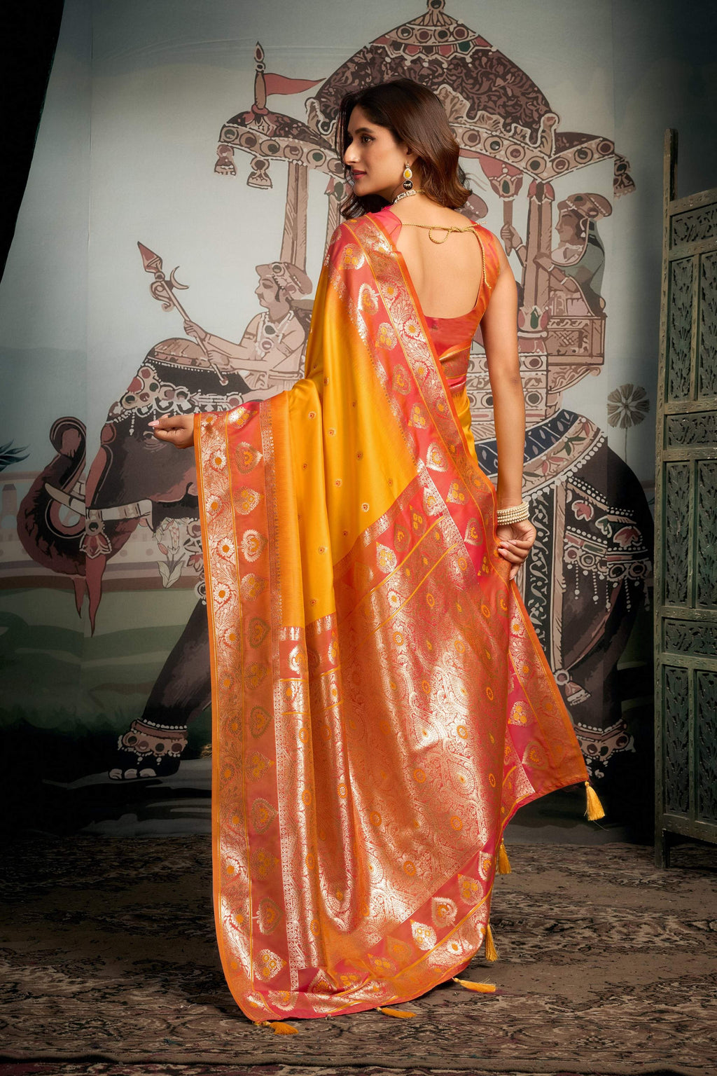 Jyoti Fashion Women's Yellow Soft Silk Zari Woven Saree with Blouse