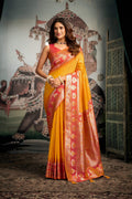 Jyoti Fashion Women's Yellow Soft Silk Zari Woven Saree with Blouse