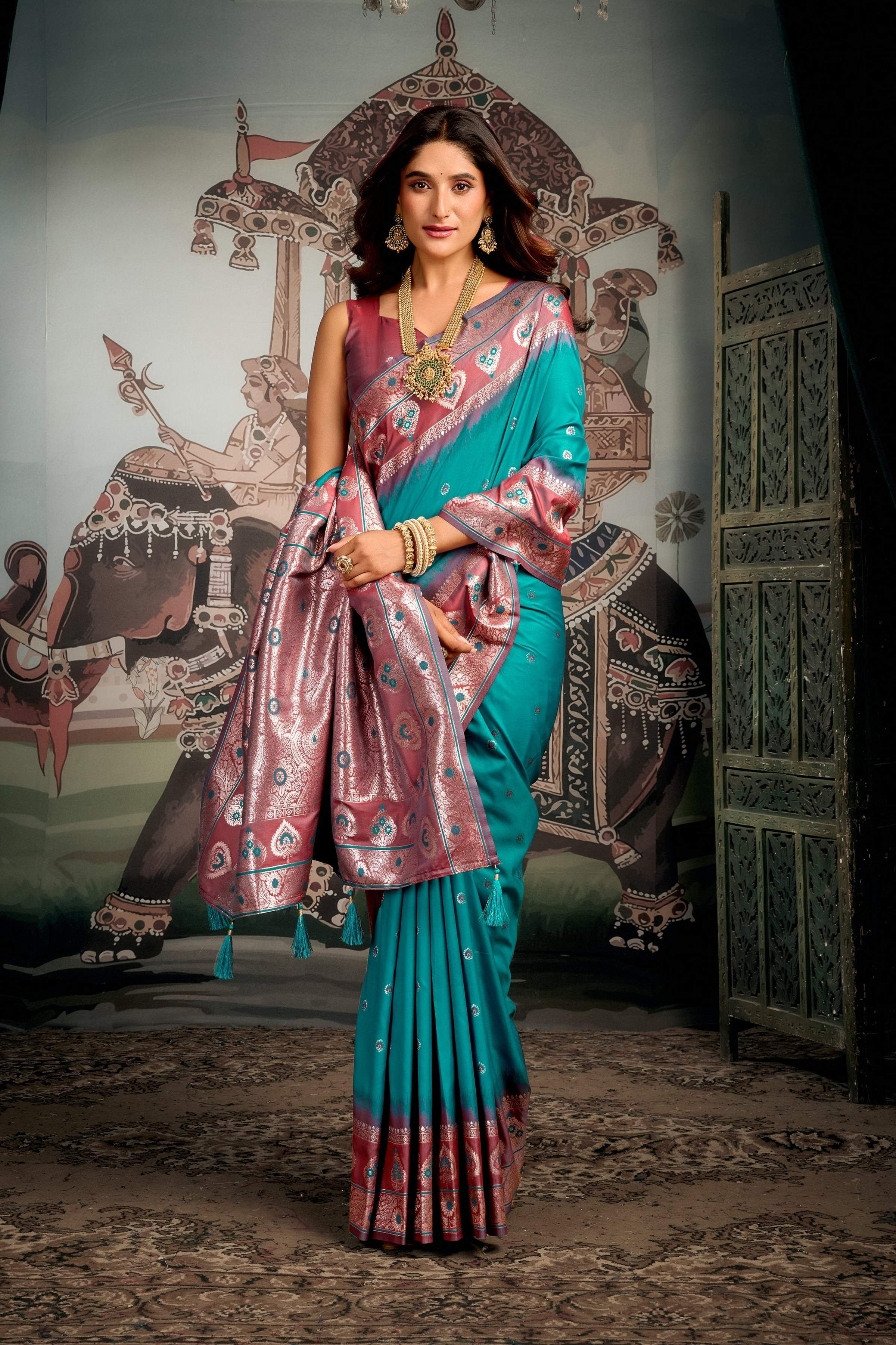 Jyoti Fashion Women's Turquoise Soft Silk Zari Woven Saree with Blouse