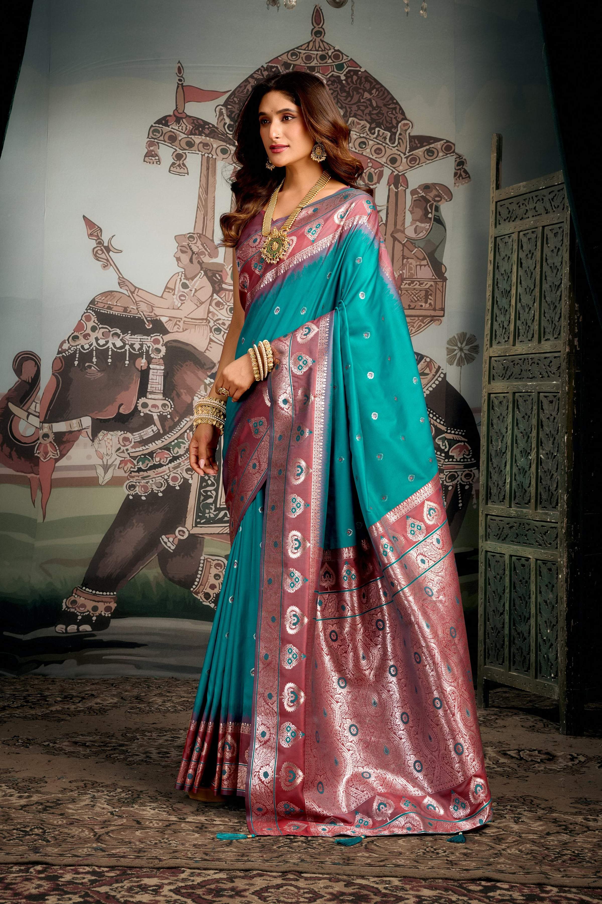 Jyoti Fashion Women's Turquoise Soft Silk Zari Woven Saree with Blouse