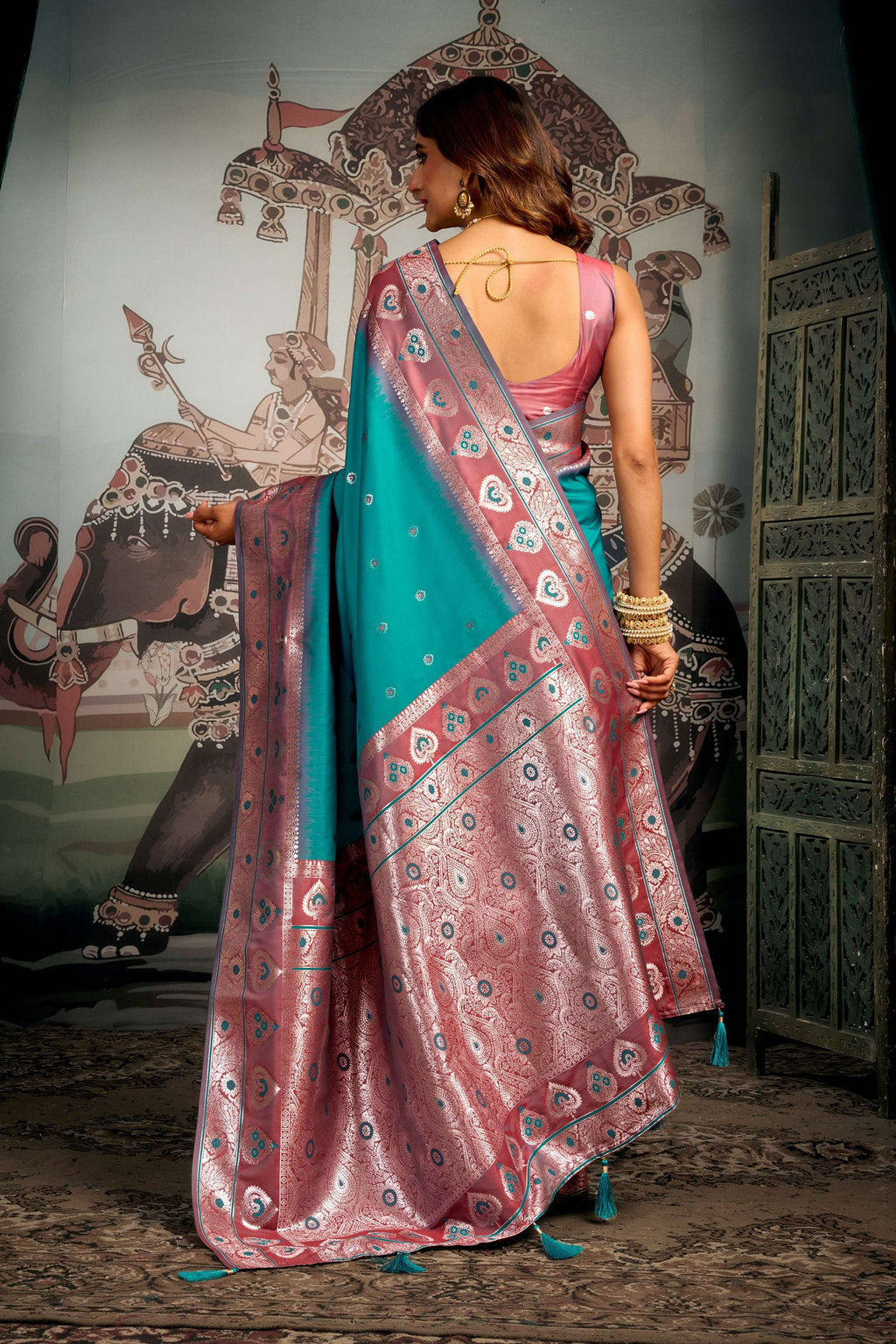 Jyoti Fashion Women's Turquoise Soft Silk Zari Woven Saree with Blouse