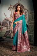 Jyoti Fashion Women's Turquoise Soft Silk Zari Woven Saree with Blouse
