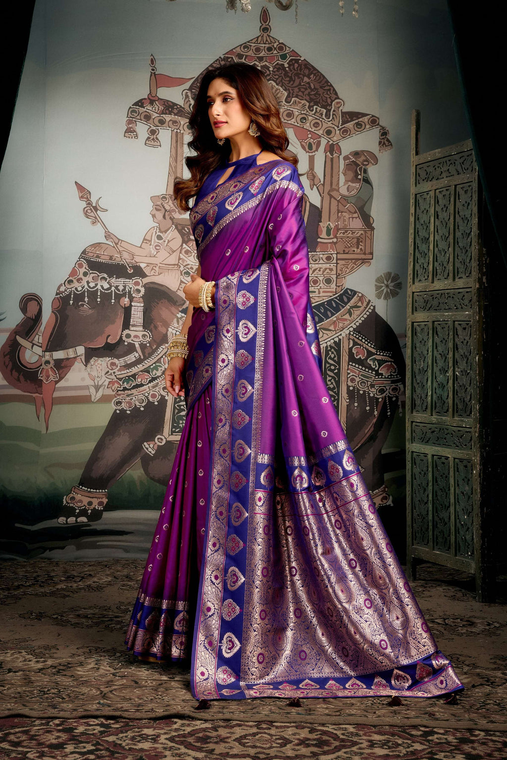 Jyoti Fashion Women's Purple Soft Silk Zari Woven Saree with Blouse
