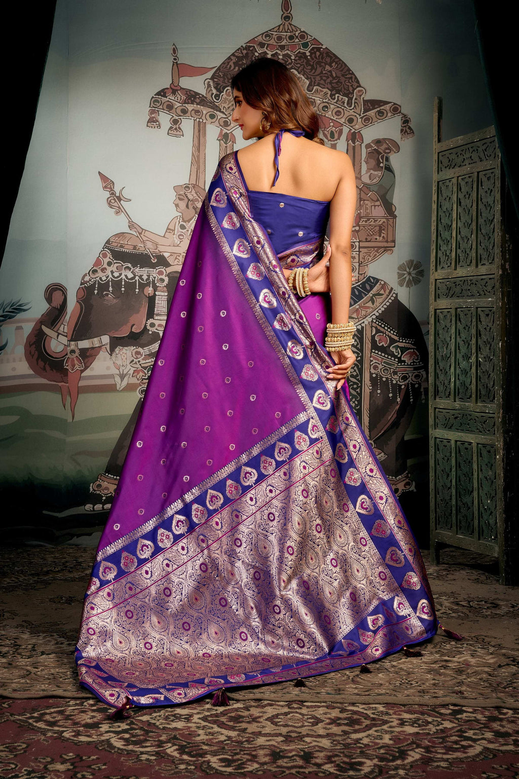 Jyoti Fashion Women's Purple Soft Silk Zari Woven Saree with Blouse