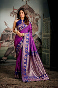 Jyoti Fashion Women's Purple Soft Silk Zari Woven Saree with Blouse