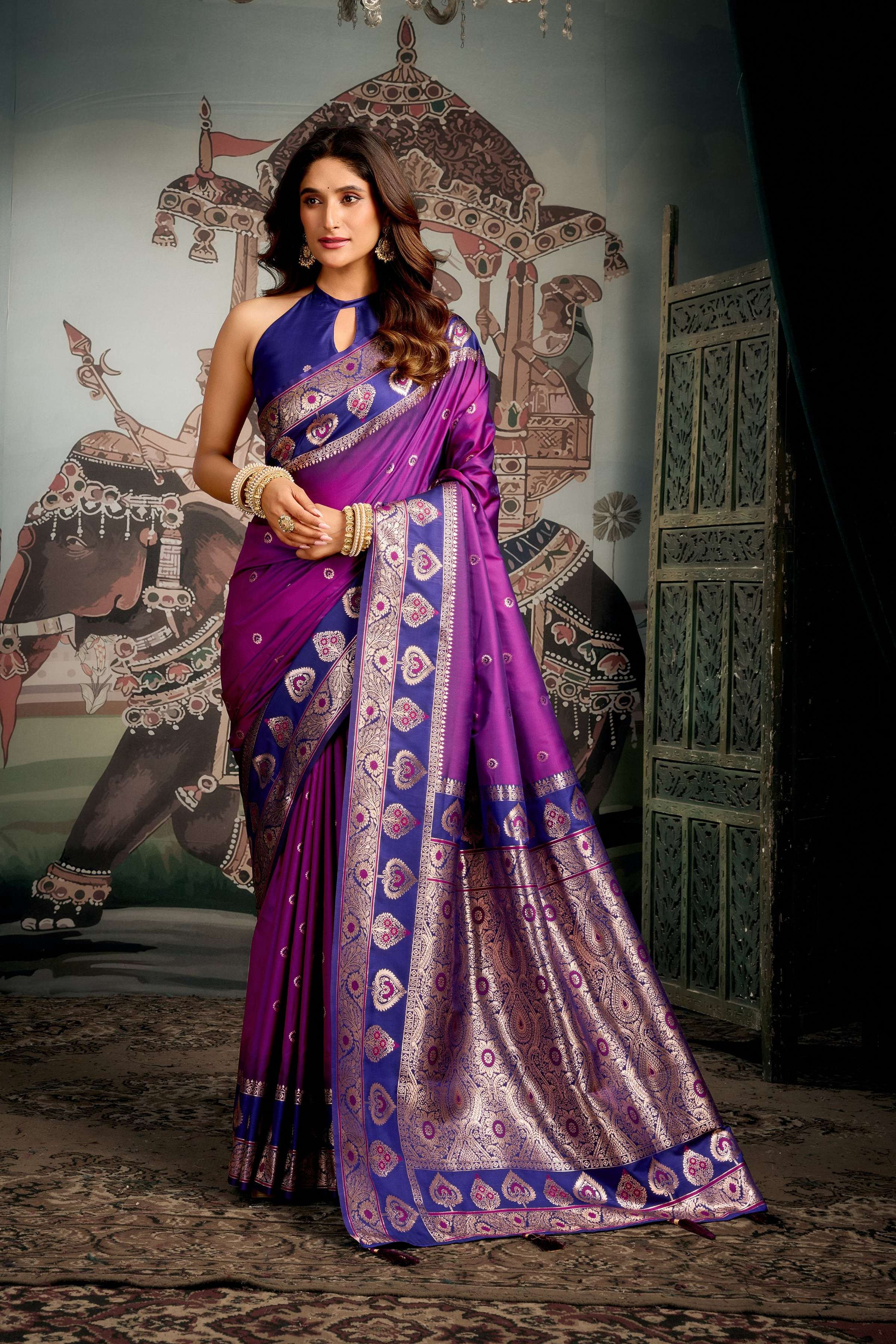 Jyoti Fashion Women's Purple Soft Silk Zari Woven Saree with Blouse