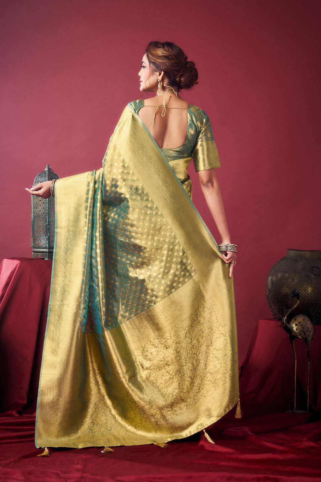 Jyoti Fashion Women's Grey Tissue Silk Zari Woven Saree with Blouse