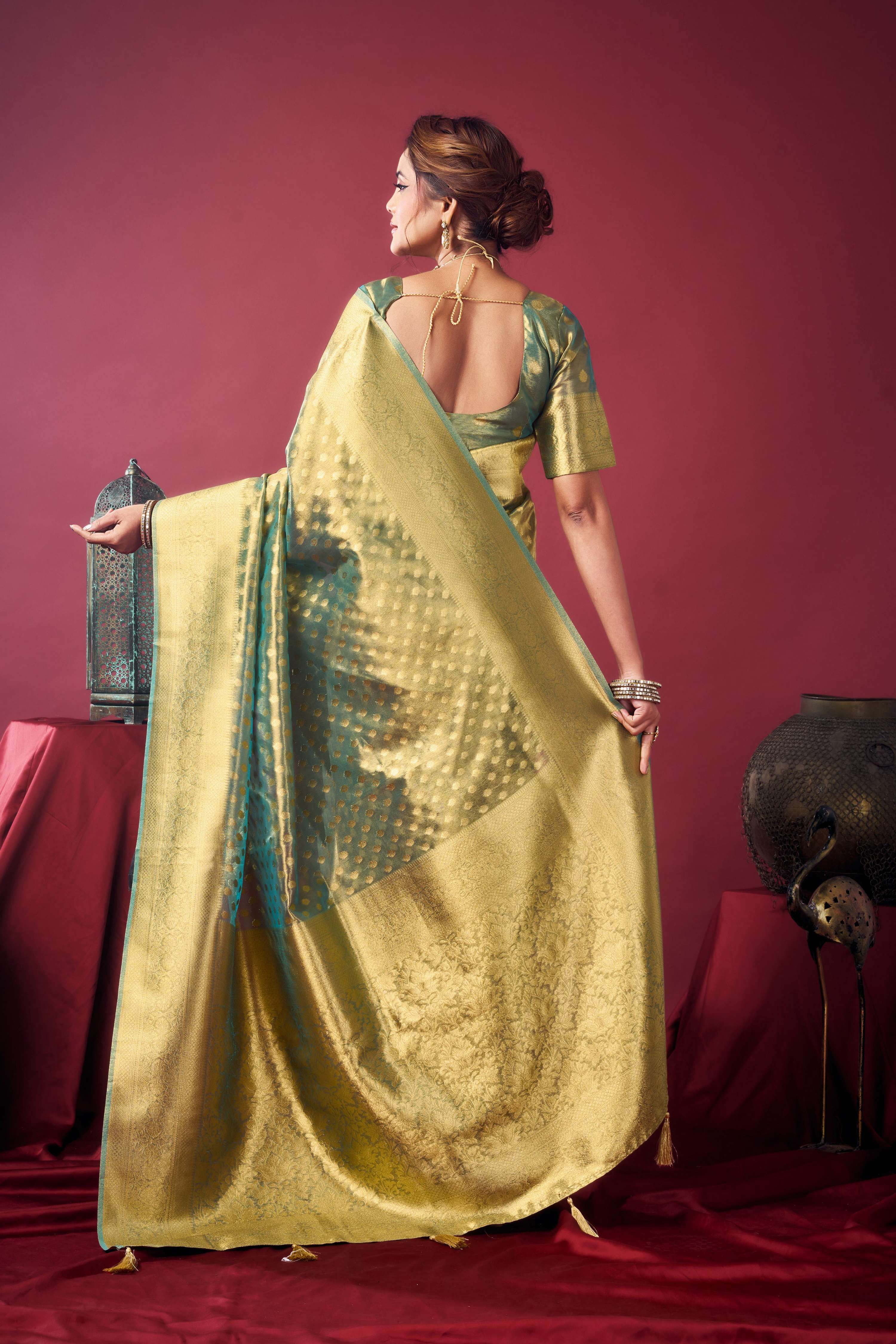 Jyoti Fashion Women's Grey Tissue Silk Zari Woven Saree with Blouse