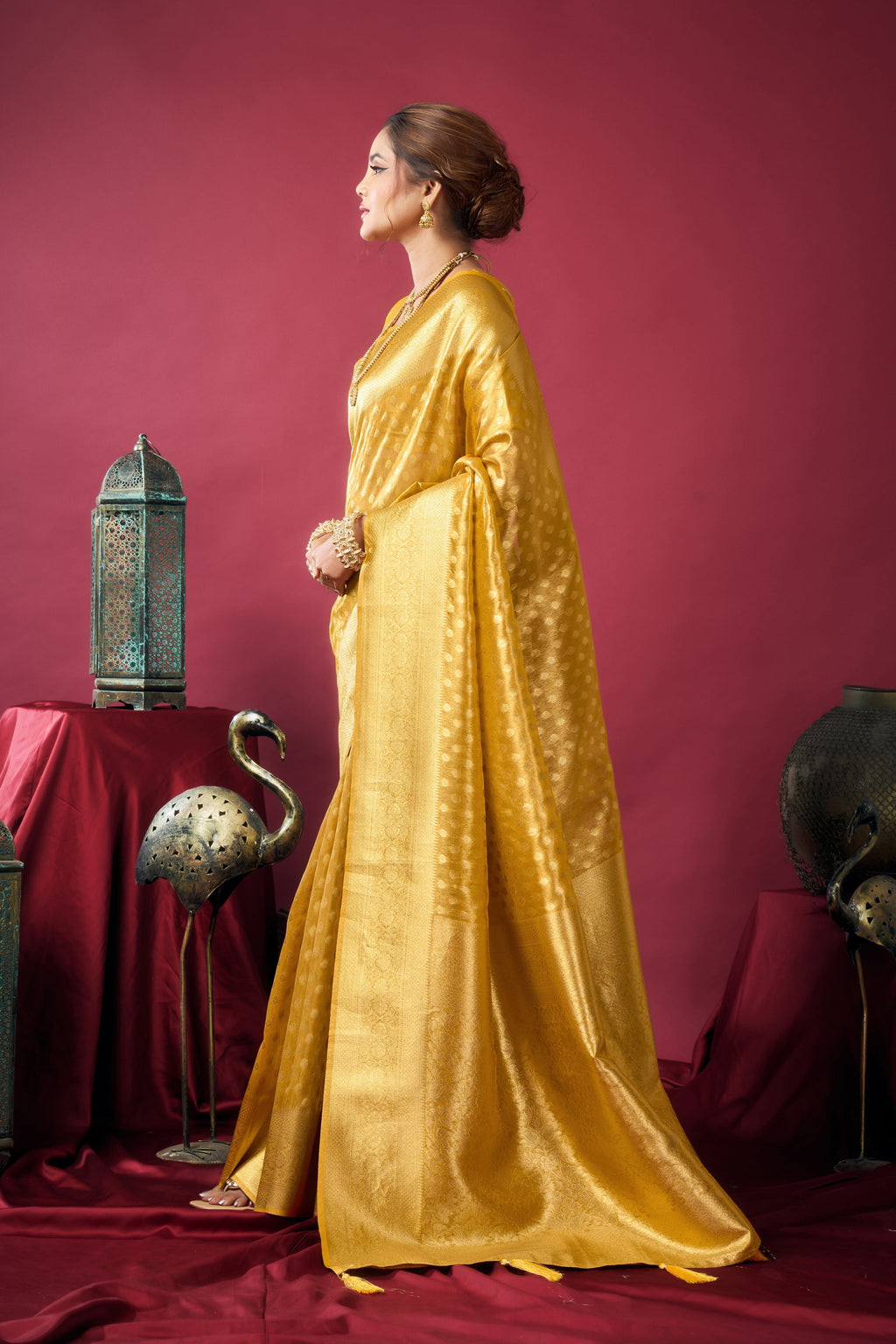 Jyoti Fashion Women's Mustard Tissue Silk Zari Woven Saree with Blouse
