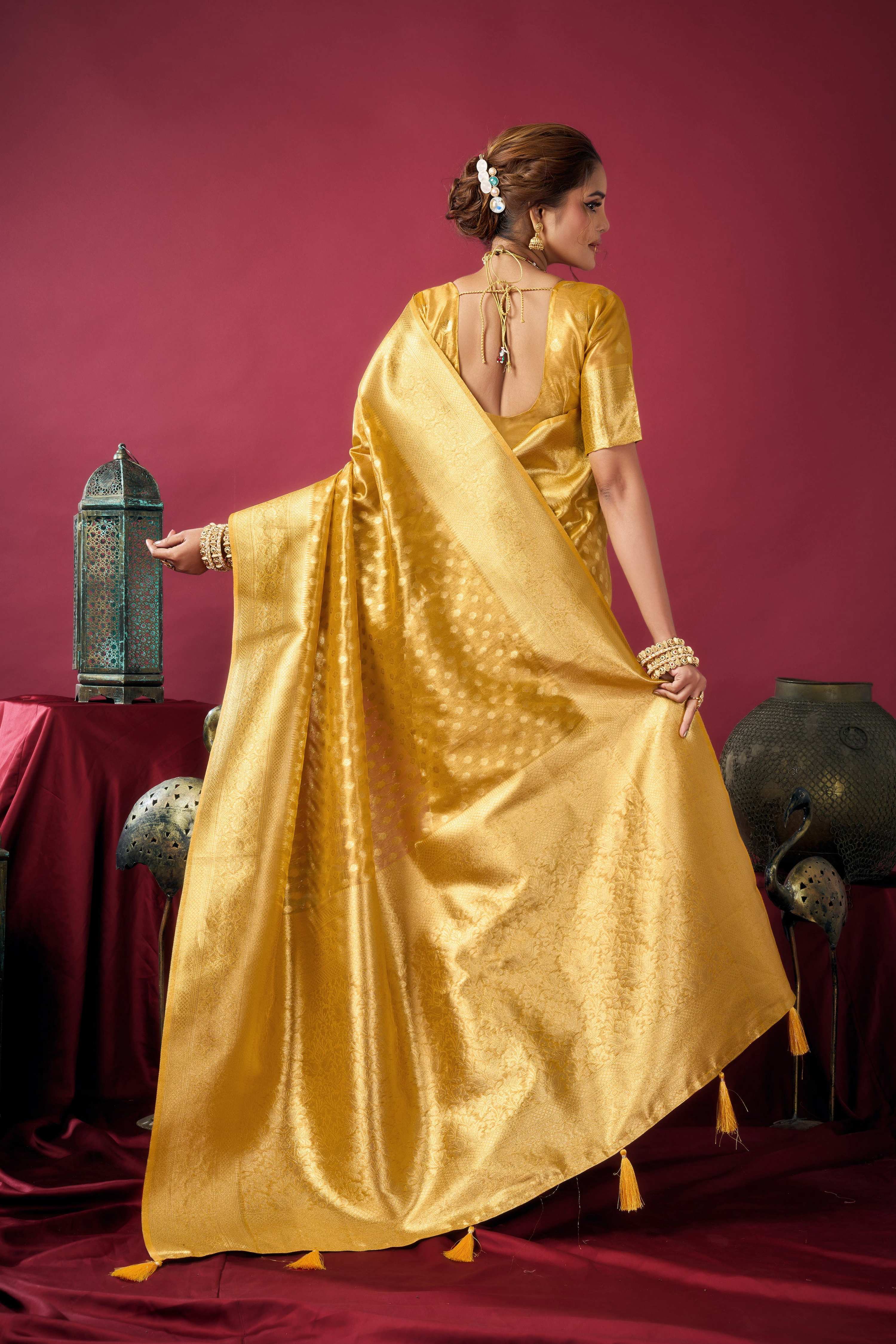 Jyoti Fashion Women's Mustard Tissue Silk Zari Woven Saree with Blouse