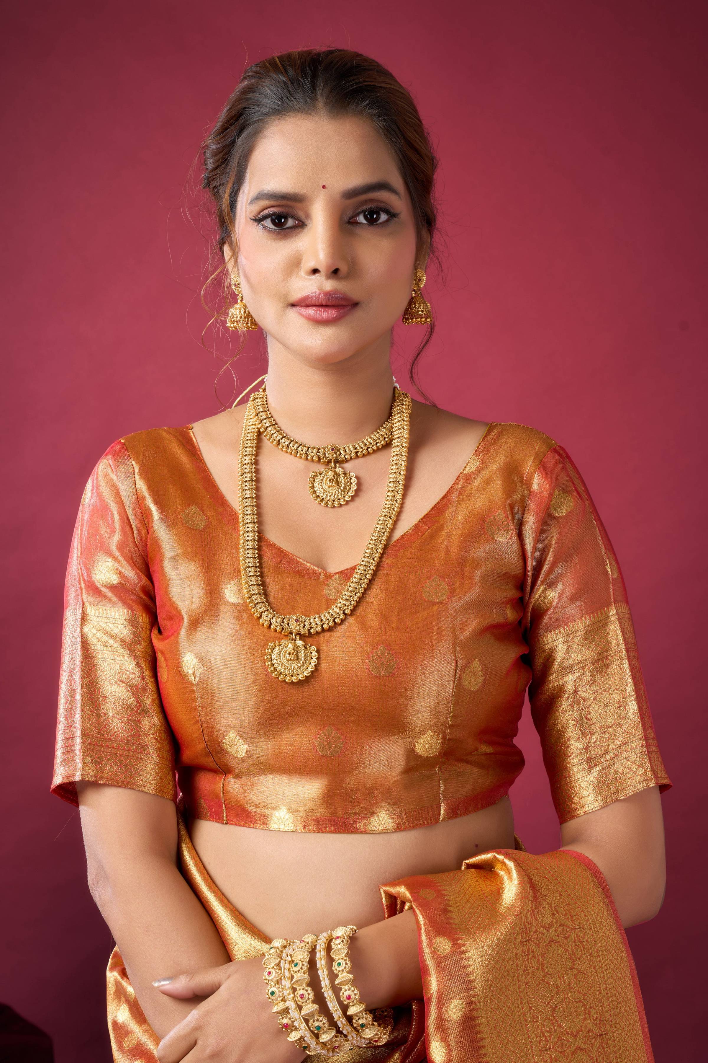 Jyoti Fashion Women's Orange Tissue Silk Zari Woven Saree with Blouse