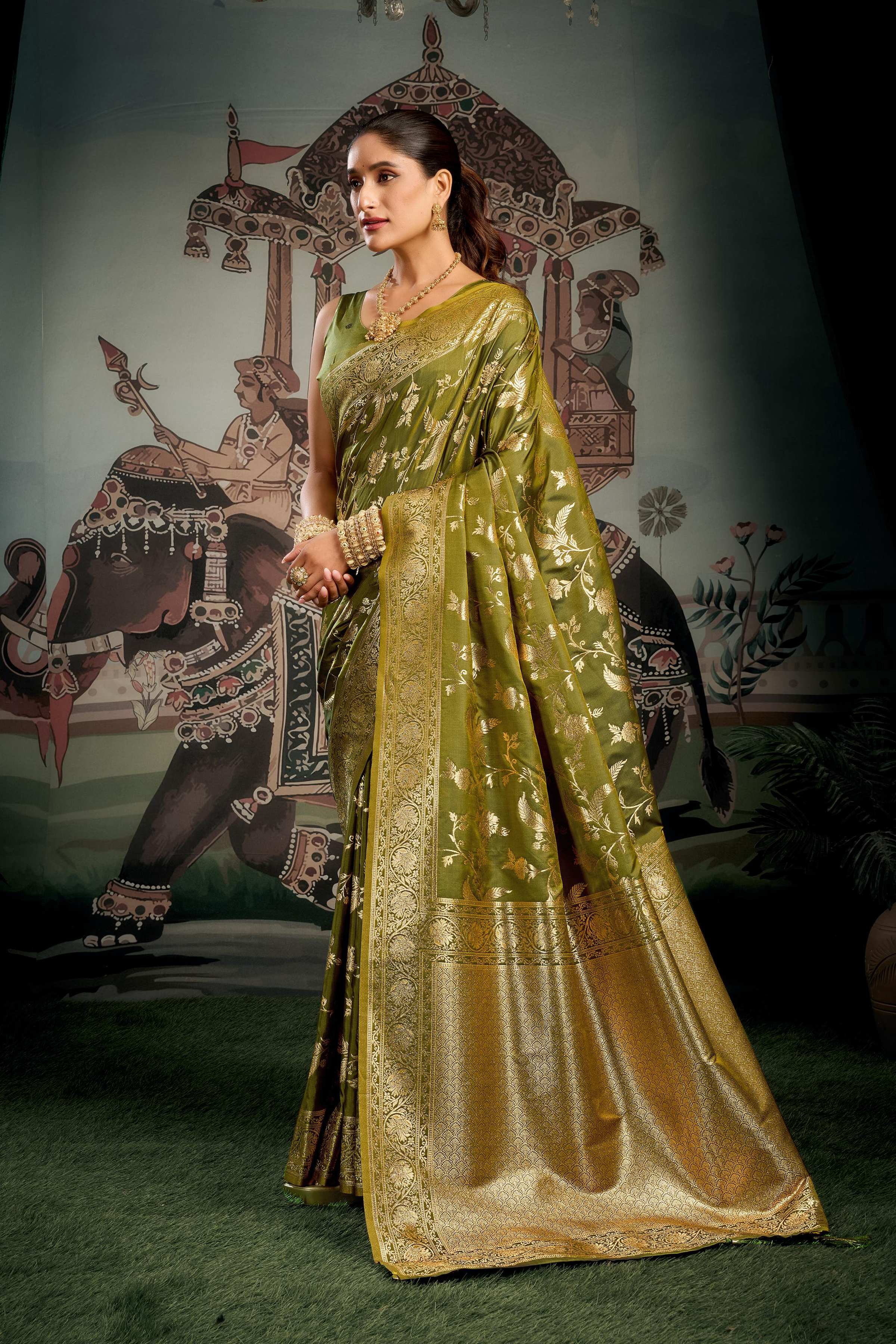Jyoti Fashion Women's Mehendi Premium Soft Silk Zari Woven Saree with Blouse