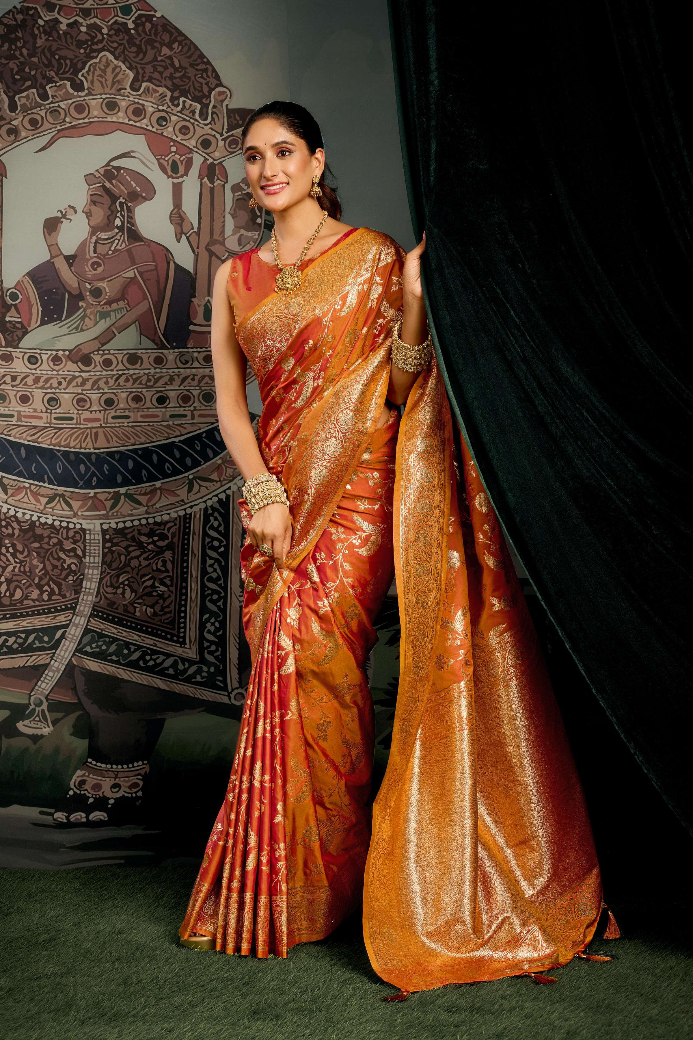 Jyoti Fashion Women's Orange Premium Soft Silk Zari Woven Saree with Blouse