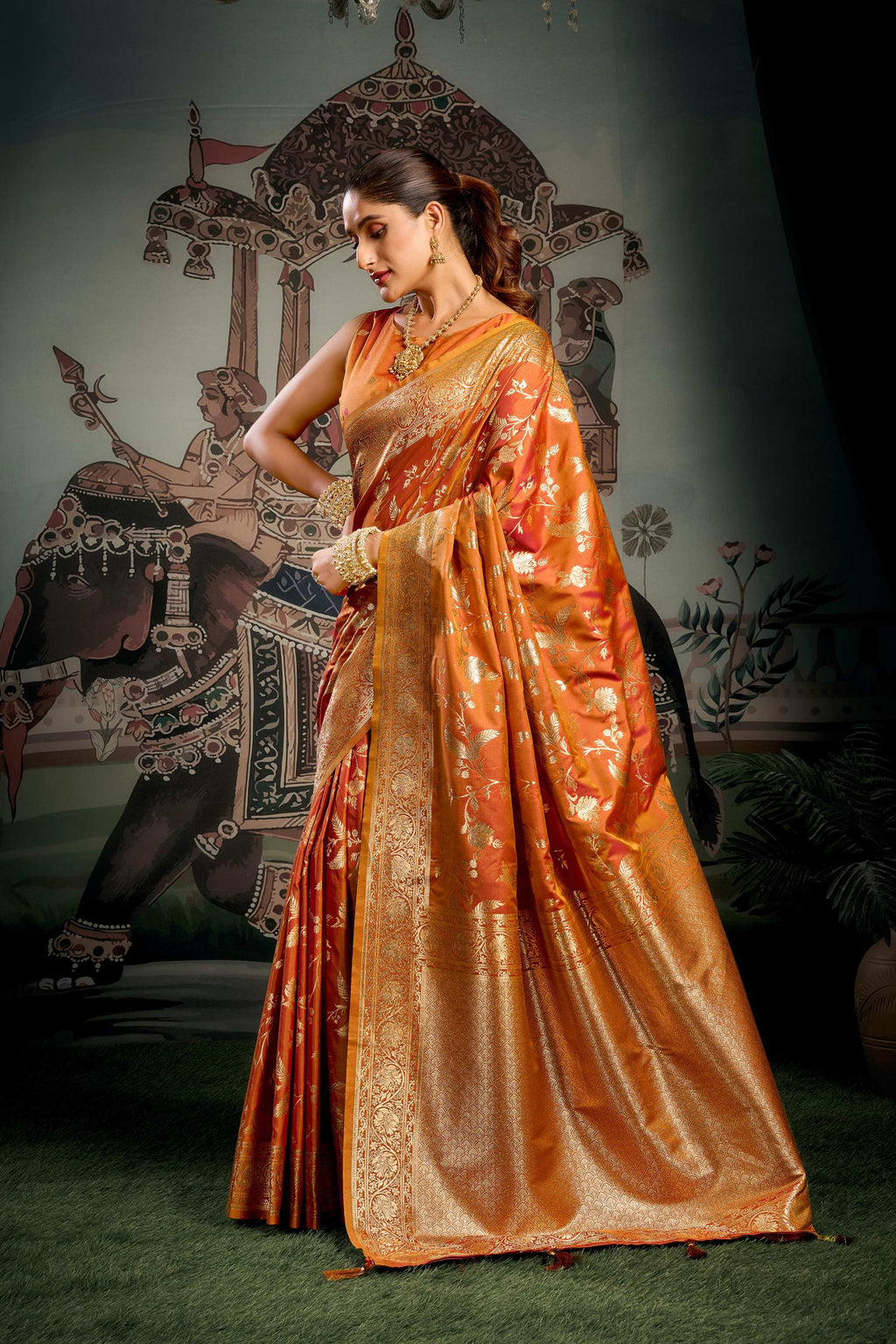 Jyoti Fashion Women's Orange Premium Soft Silk Zari Woven Saree with Blouse