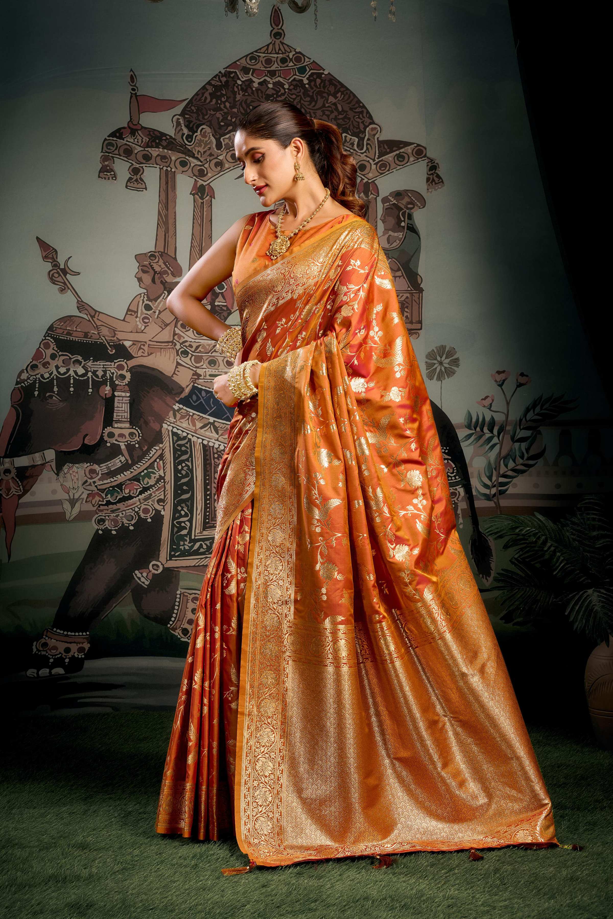Jyoti Fashion Women's Orange Premium Soft Silk Zari Woven Saree with Blouse