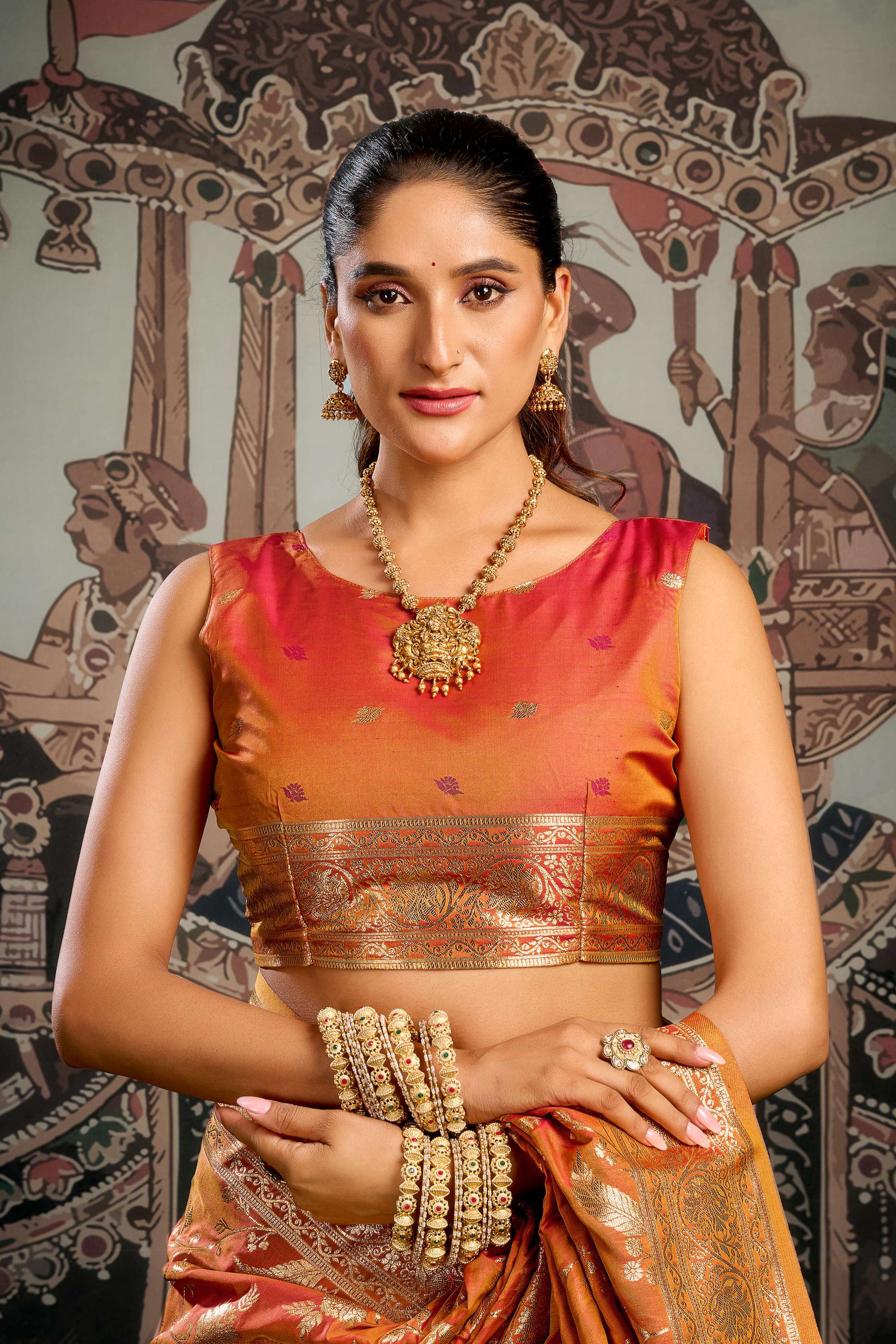 Jyoti Fashion Women's Orange Premium Soft Silk Zari Woven Saree with Blouse