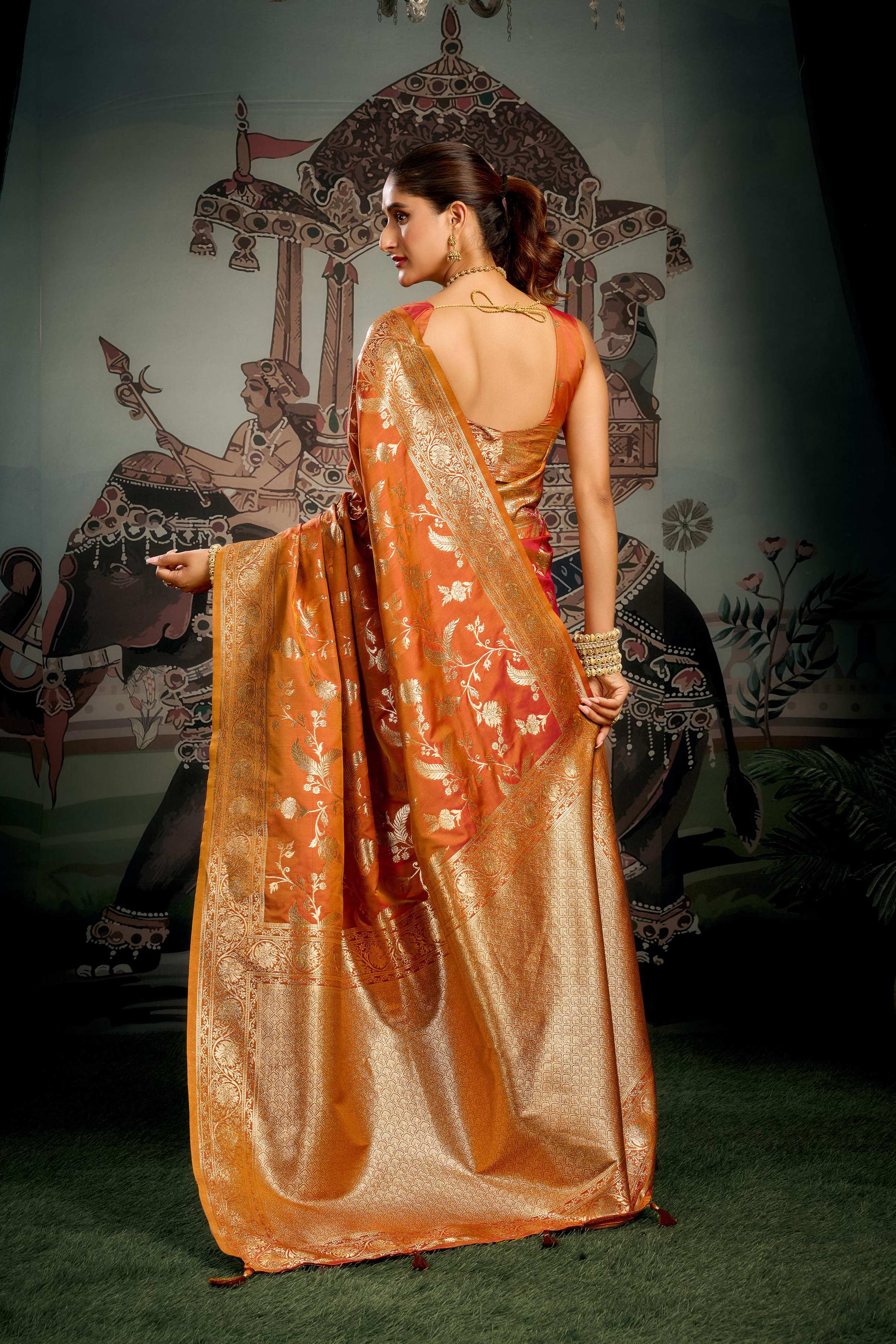 Jyoti Fashion Women's Orange Premium Soft Silk Zari Woven Saree with Blouse