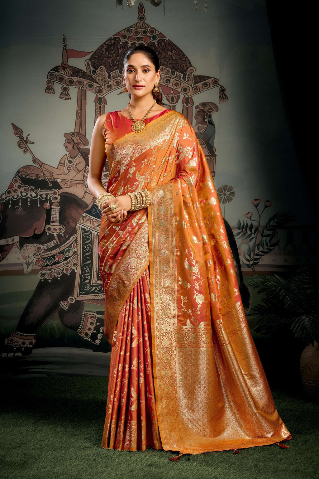 Jyoti Fashion Women's Orange Premium Soft Silk Zari Woven Saree with Blouse