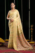 Jyoti Fashion Women's Beige Soft Spun Cotton Zari Woven Saree with Blouse