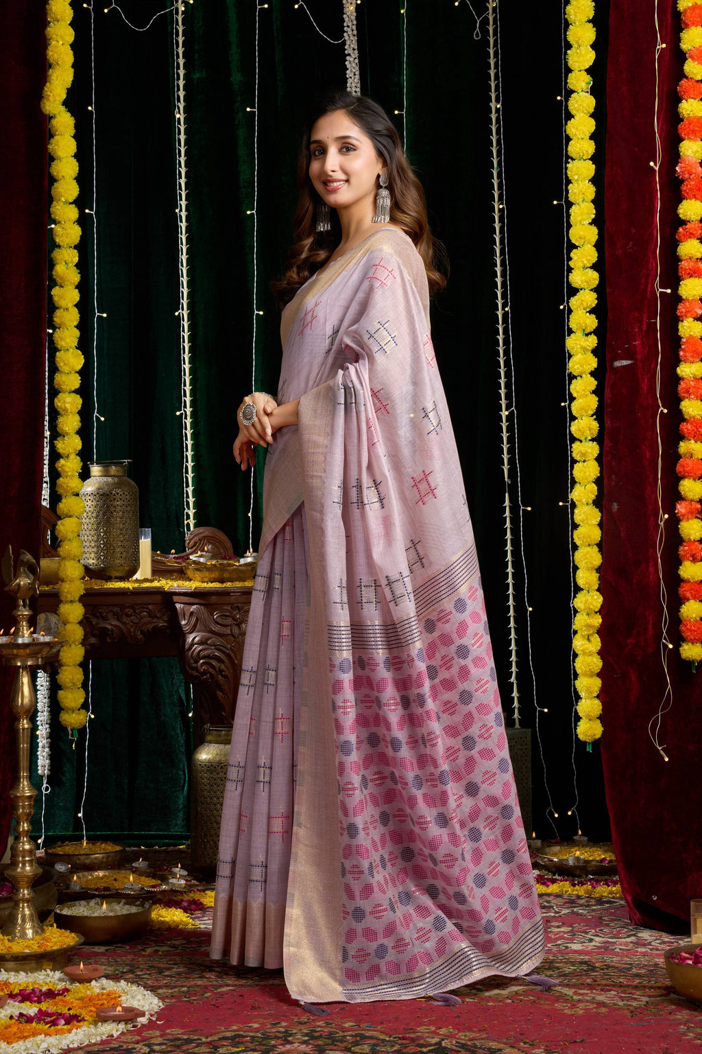 Jyoti Fashion Women's Purple Soft Spun Cotton Zari Woven Saree with Blouse