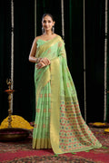 Jyoti Fashion Women's Green Soft Spun Cotton Zari Woven Saree with Blouse
