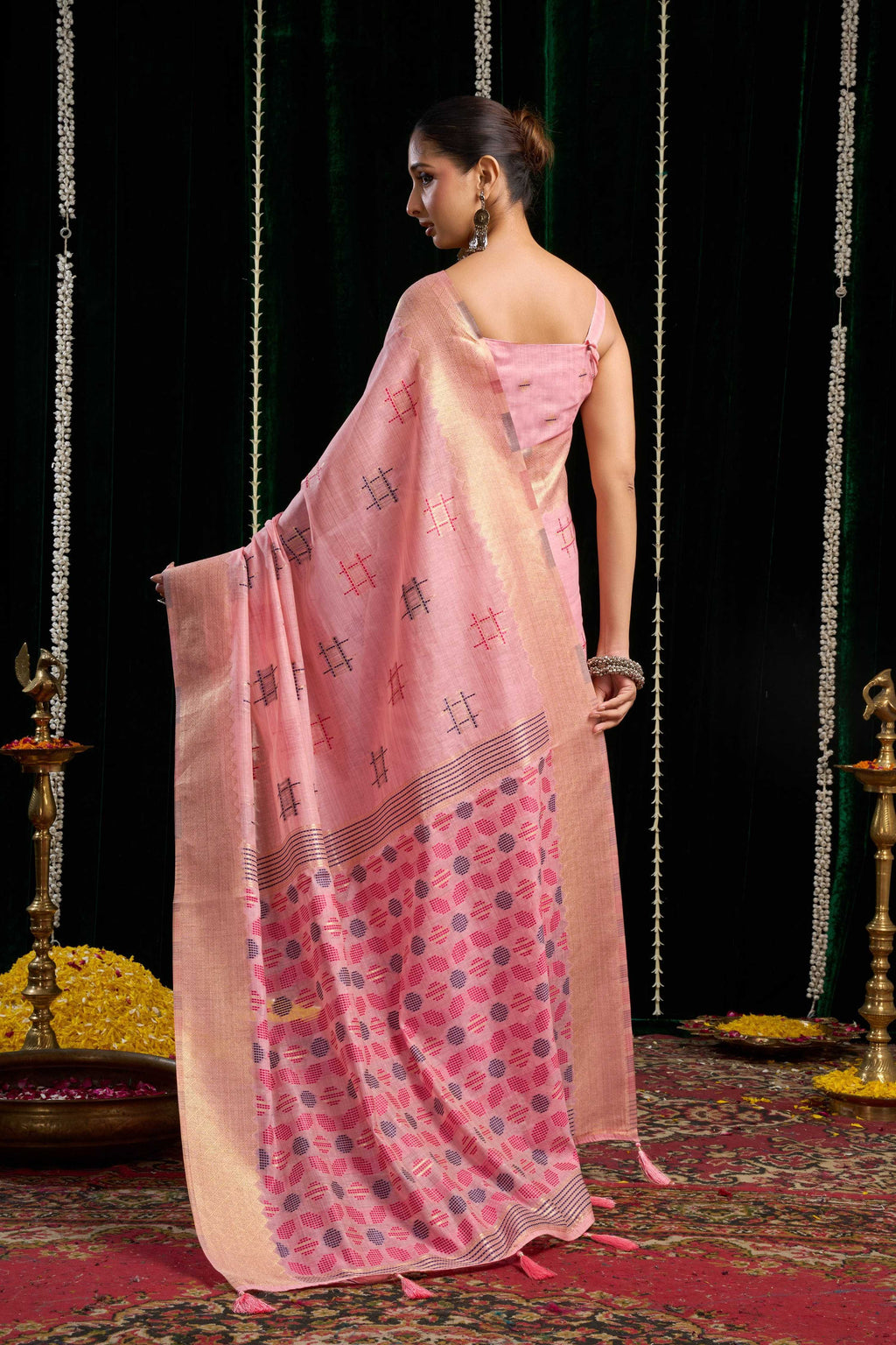 Jyoti Fashion Women's Pink Soft Spun Cotton Zari Woven Saree with Blouse