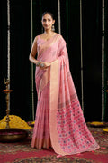 Jyoti Fashion Women's Pink Soft Spun Cotton Zari Woven Saree with Blouse