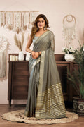 Jyoti Fashion Women's Grey Khadi Cotton Zari Woven Saree with Blouse