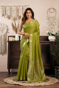 Jyoti Fashion Women's Green Khadi Cotton Zari Woven Saree with Blouse