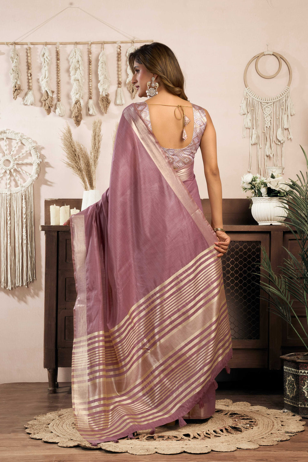 Jyoti Fashion Women's Wine Khadi Cotton Zari Woven Saree with Blouse