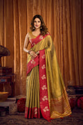 Jyoti Fashion Women's Mehendi Soft Tissue Zari Woven Saree with Blouse