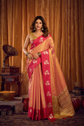 Jyoti Fashion Women's Peach Soft Tissue Zari Woven Saree with Blouse