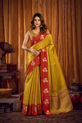 Jyoti Fashion Women's Parrot Green Soft Tissue Zari Woven Saree with Blouse