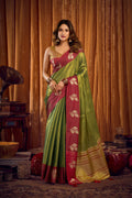 Jyoti Fashion Women's Green Soft Tissue Zari Woven Saree with Blouse