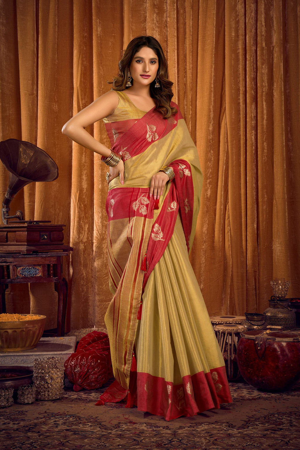 Jyoti Fashion Women's Pista Green Soft Tissue Zari Woven Saree with Blouse