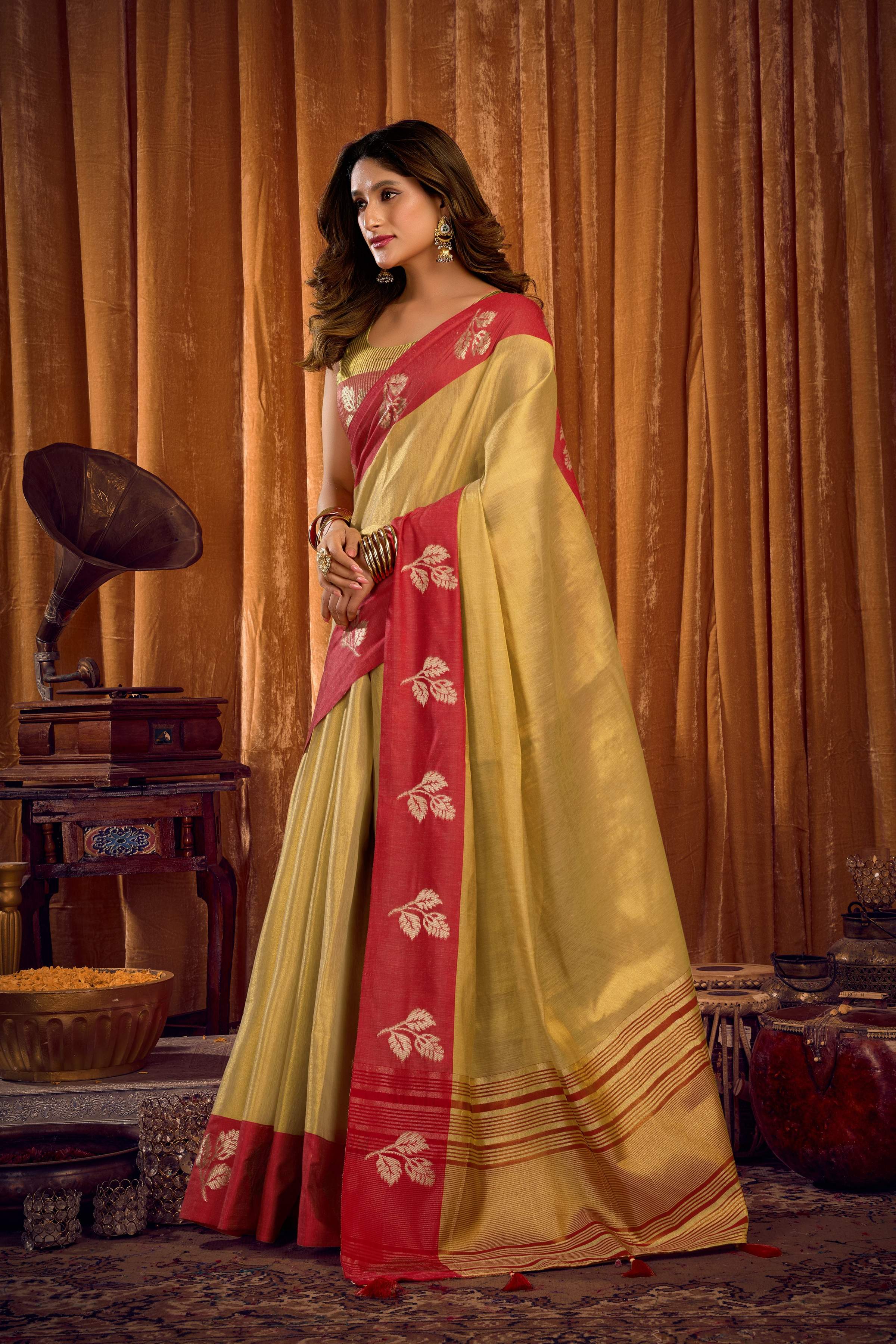 Jyoti Fashion Women's Pista Green Soft Tissue Zari Woven Saree with Blouse