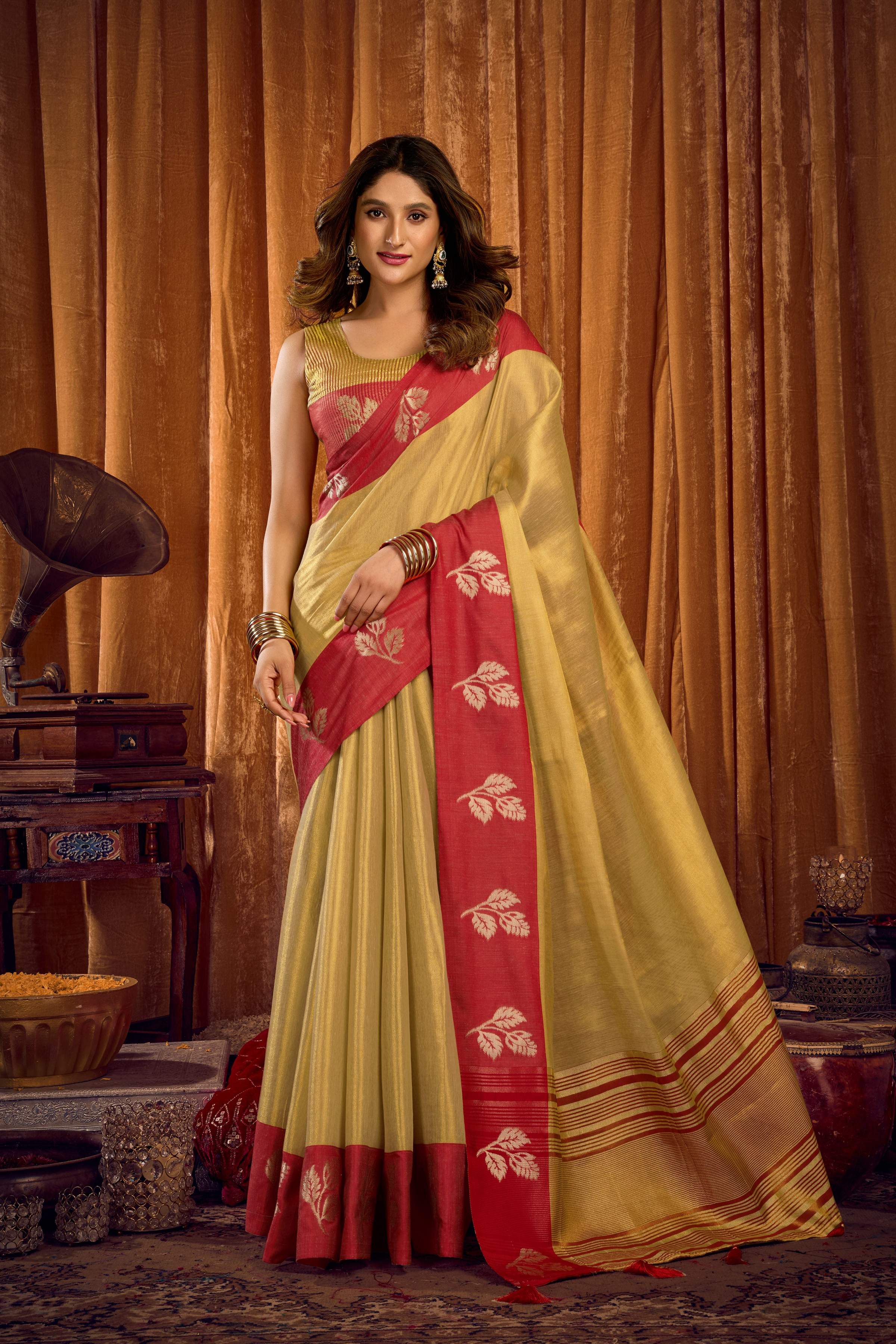 Jyoti Fashion Women's Pista Green Soft Tissue Zari Woven Saree with Blouse