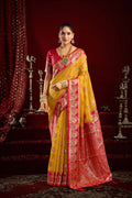 Jyoti Fashion Women's Yellow Modal Banarasi Zari Woven Saree with Blouse