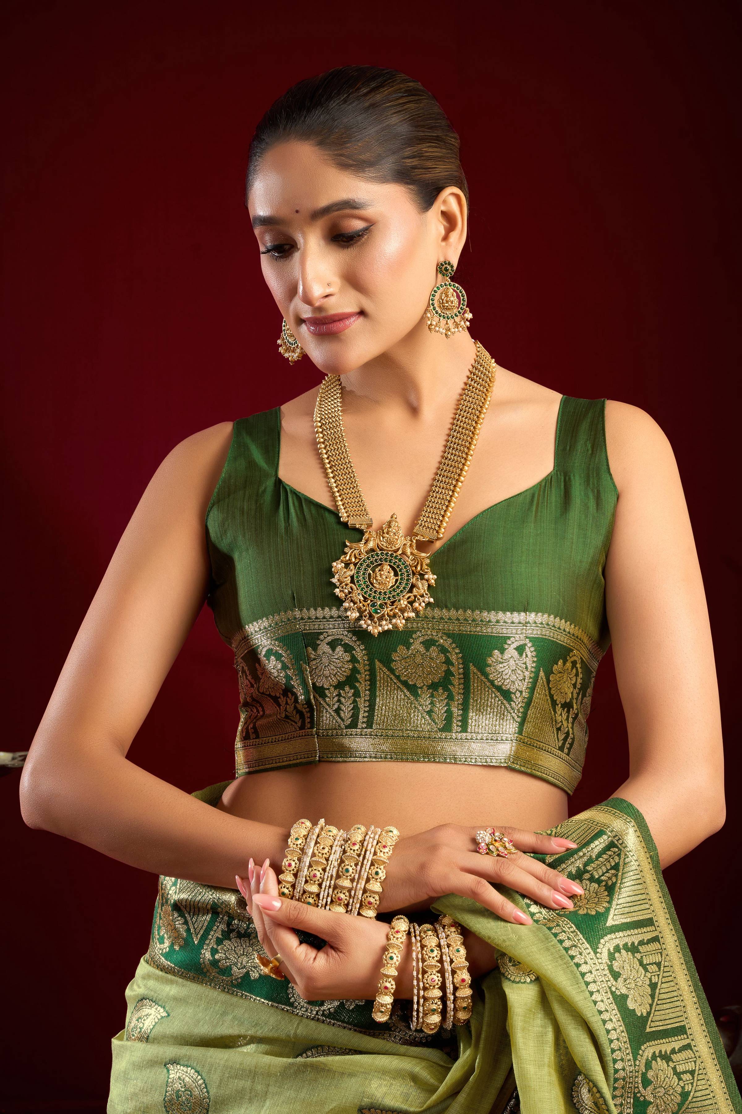 Jyoti Fashion Women's Pista Green Modal Banarasi Zari Woven Saree with Blouse