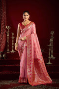 Jyoti Fashion Women's Baby Pink Modal Banarasi Zari Woven Saree with Blouse